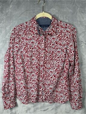Tommy Hilfiger White Floral Red Button-Down Shirt Small
